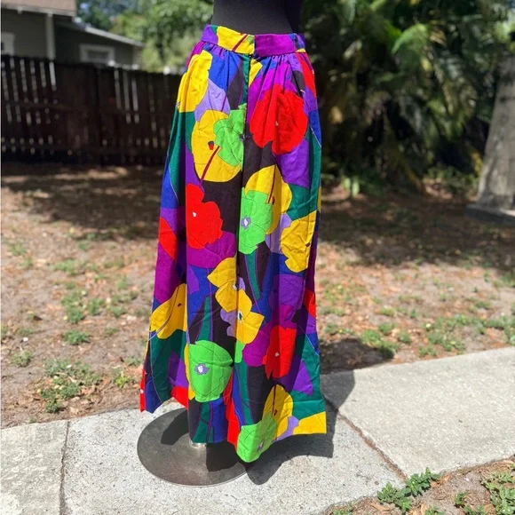 1960s 70s Handmade Day Flo Floral Barkcloth Palazzo Pants - Picture 7 of 13